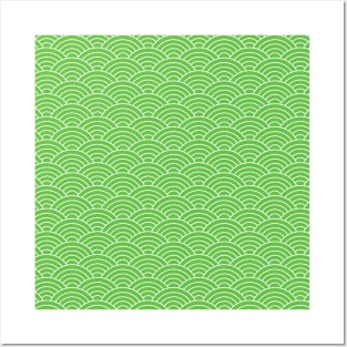 Green seigaiha japanese wave pattern Posters and Art